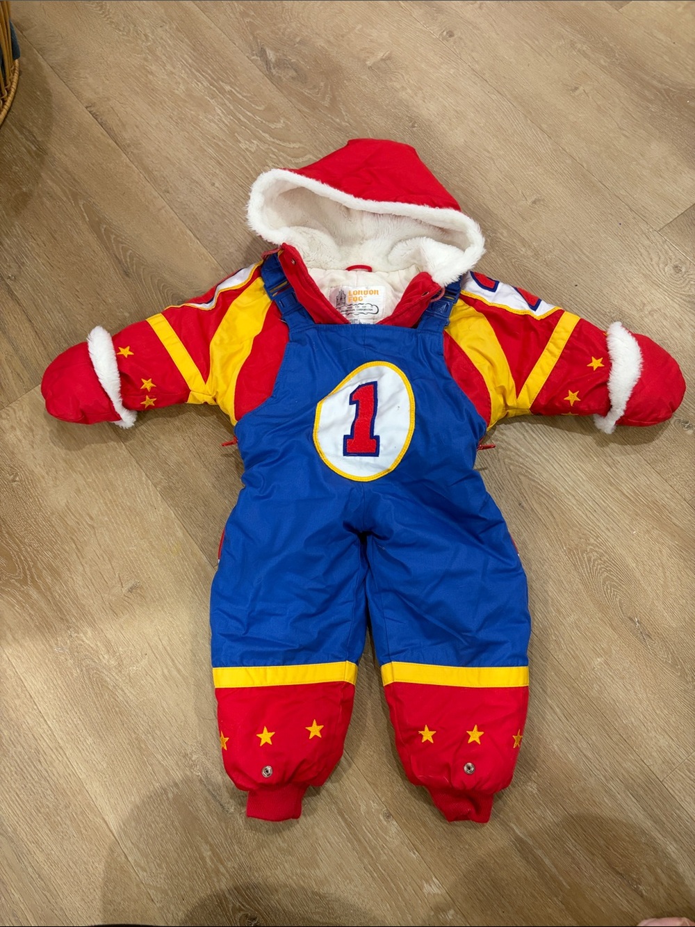 Vintage Kids Racing Number 1 Snowsuit Costume - Red, Blue, Yellow